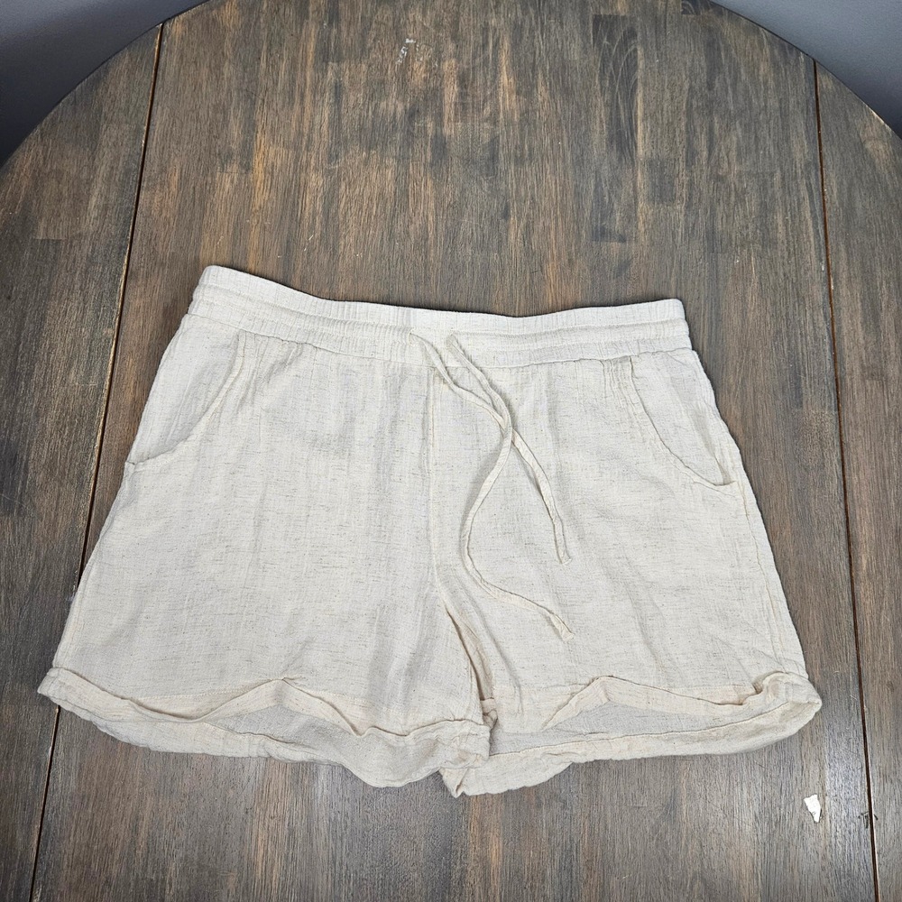Kindred Bravely Womens L Shorts Reese Linen Blend Pull On Coastal Boho Natural